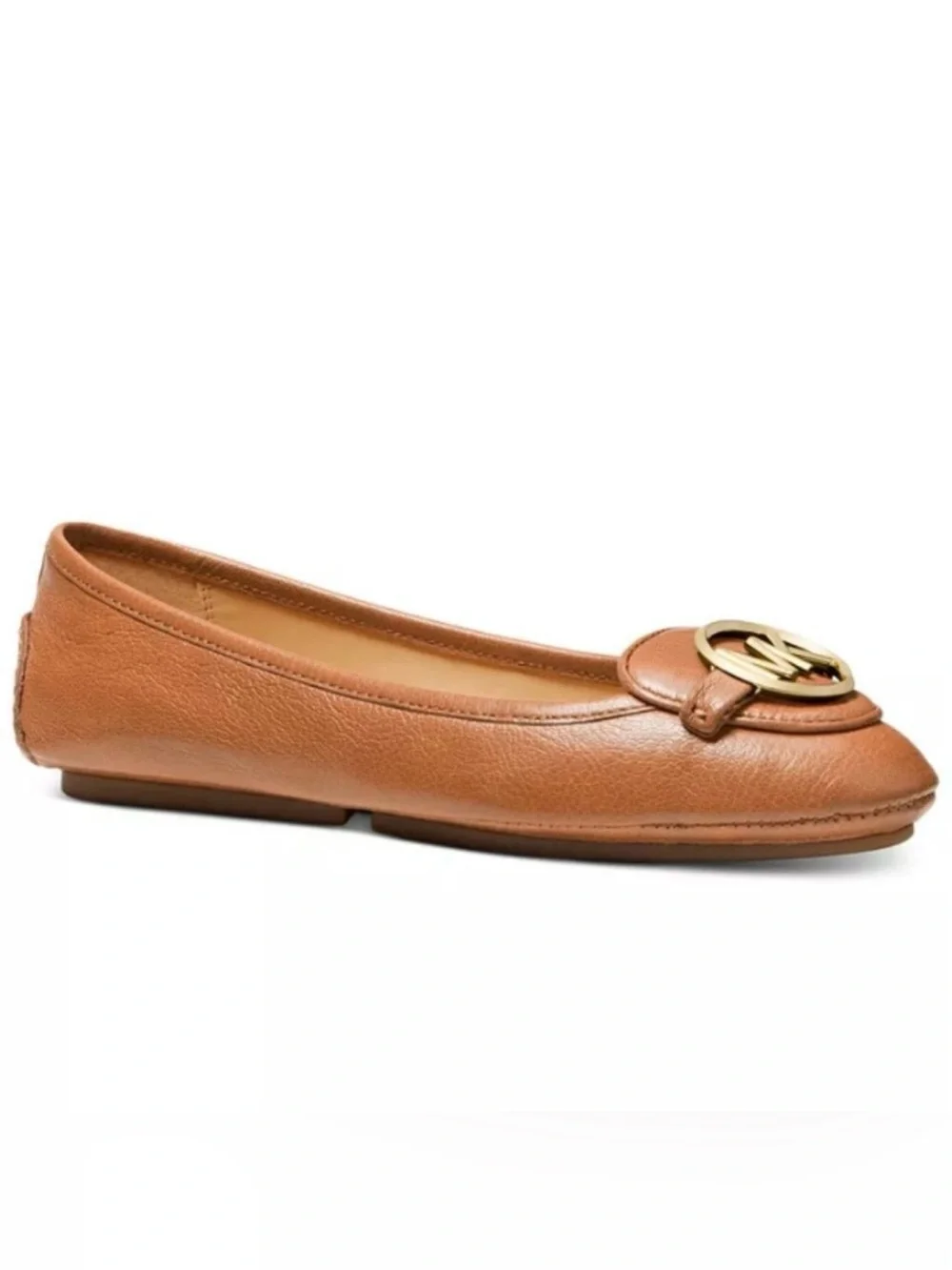 Michael Kors Women's Tan Leather Ballet driving moccasin with MK Gold Accent
